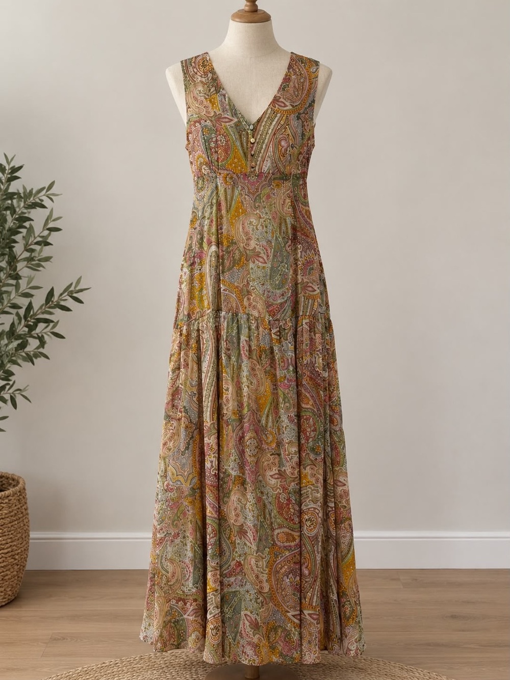 Sleeveless Paisley Maxi Dress in Multicolor